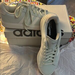 Adidas Cream  Blue Cloudfoam Sneakers for women